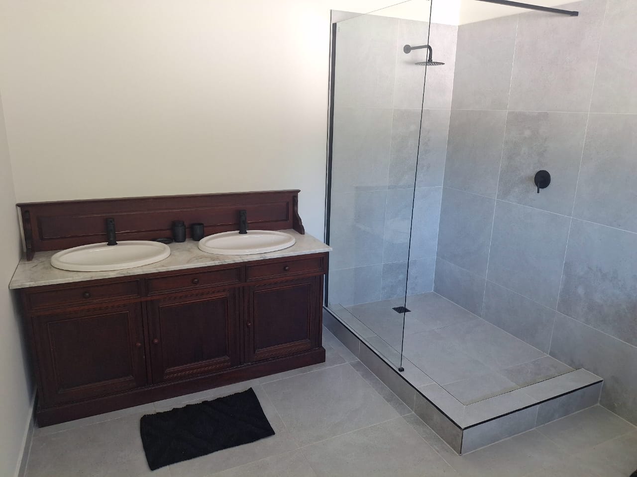 Durban bathroom renovation with double vanity and walk-in shower
